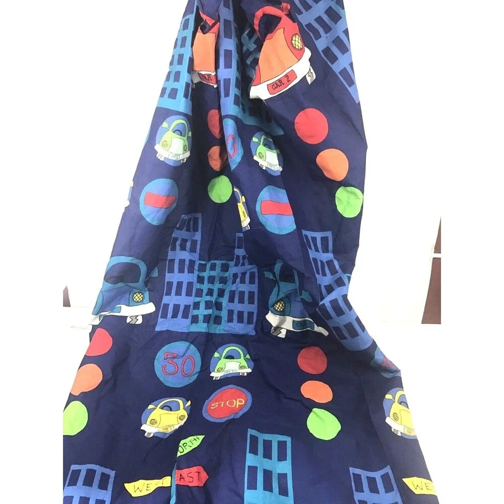Kool Kidz Kids Car Curtain Panel Blue Traffic Cars Window Playroom Decor 72X60